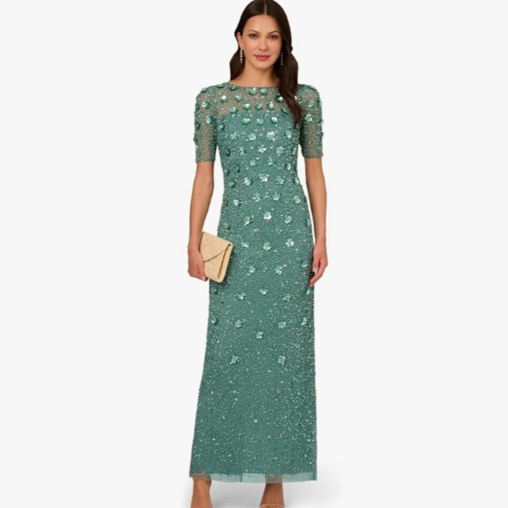 Adrianna Papell Teal Long Sleeve Dress
